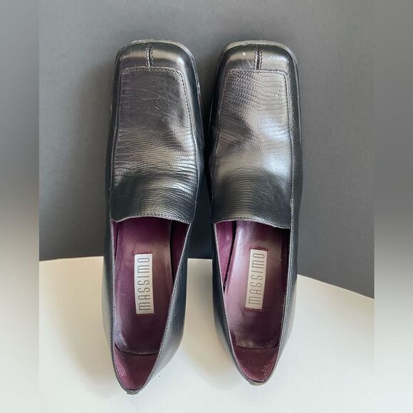 Massimo Dark Leather Pumps Heel Shoes 7M - Picture 1 of 7